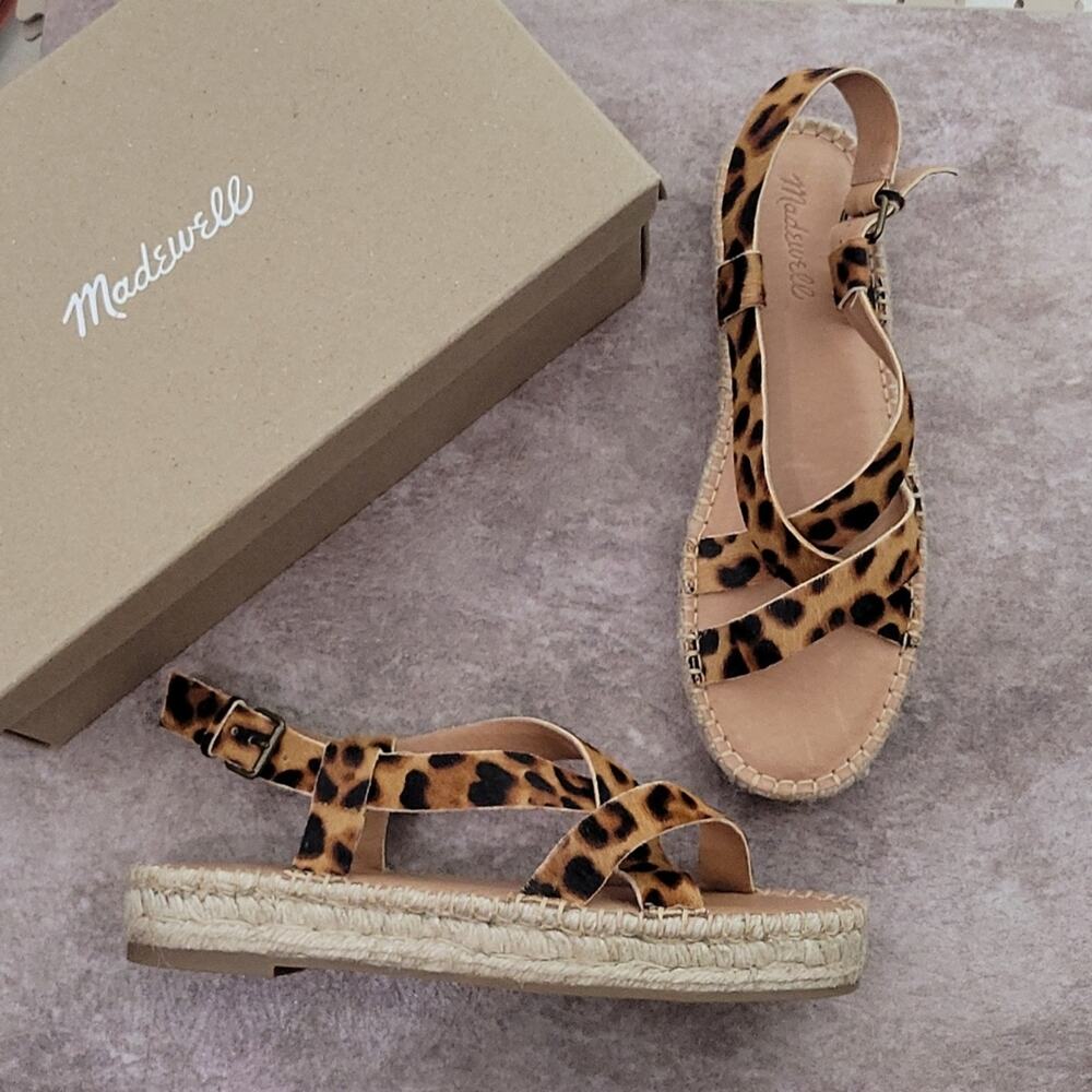 Madewell The Malia Leopard Print Calf Hair Leather Espidrille Sandals NEW 9.5